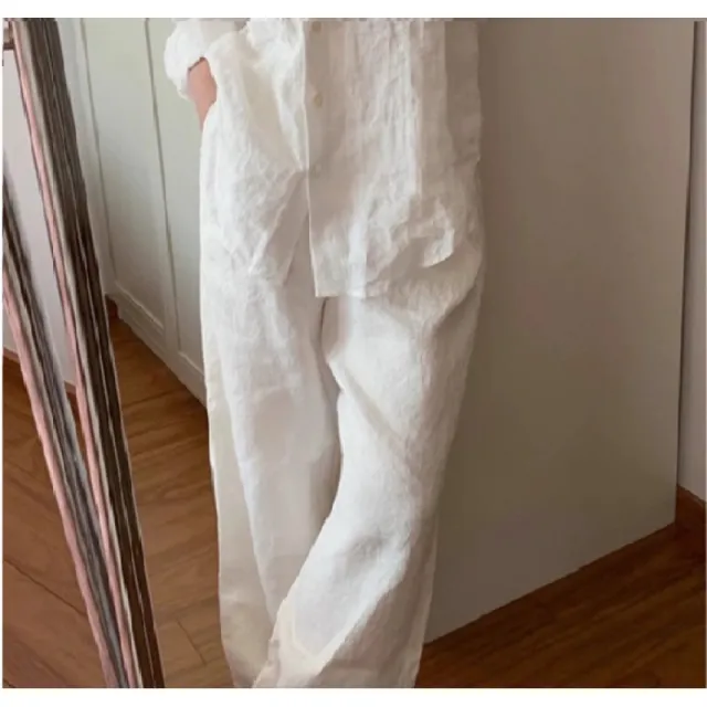 Linen cotton White Shirt And Pants Set For Women White - Shop at LoveMi