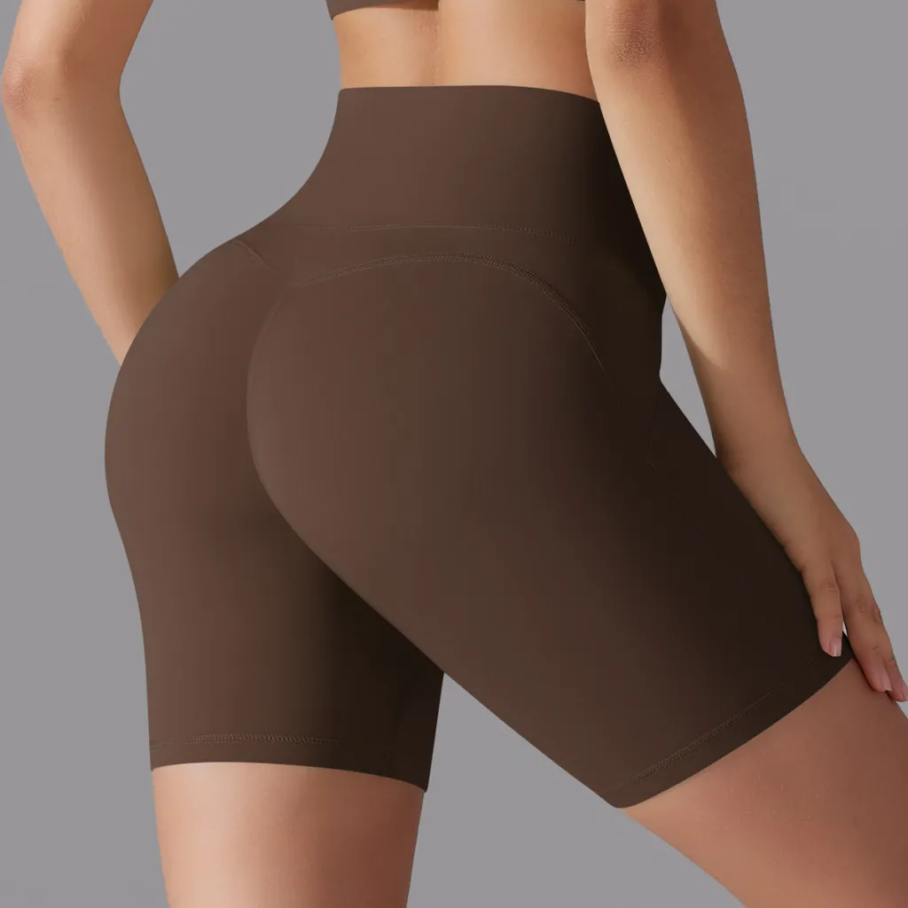 Women's High Waist Yoga Shorts - Chestnut-L