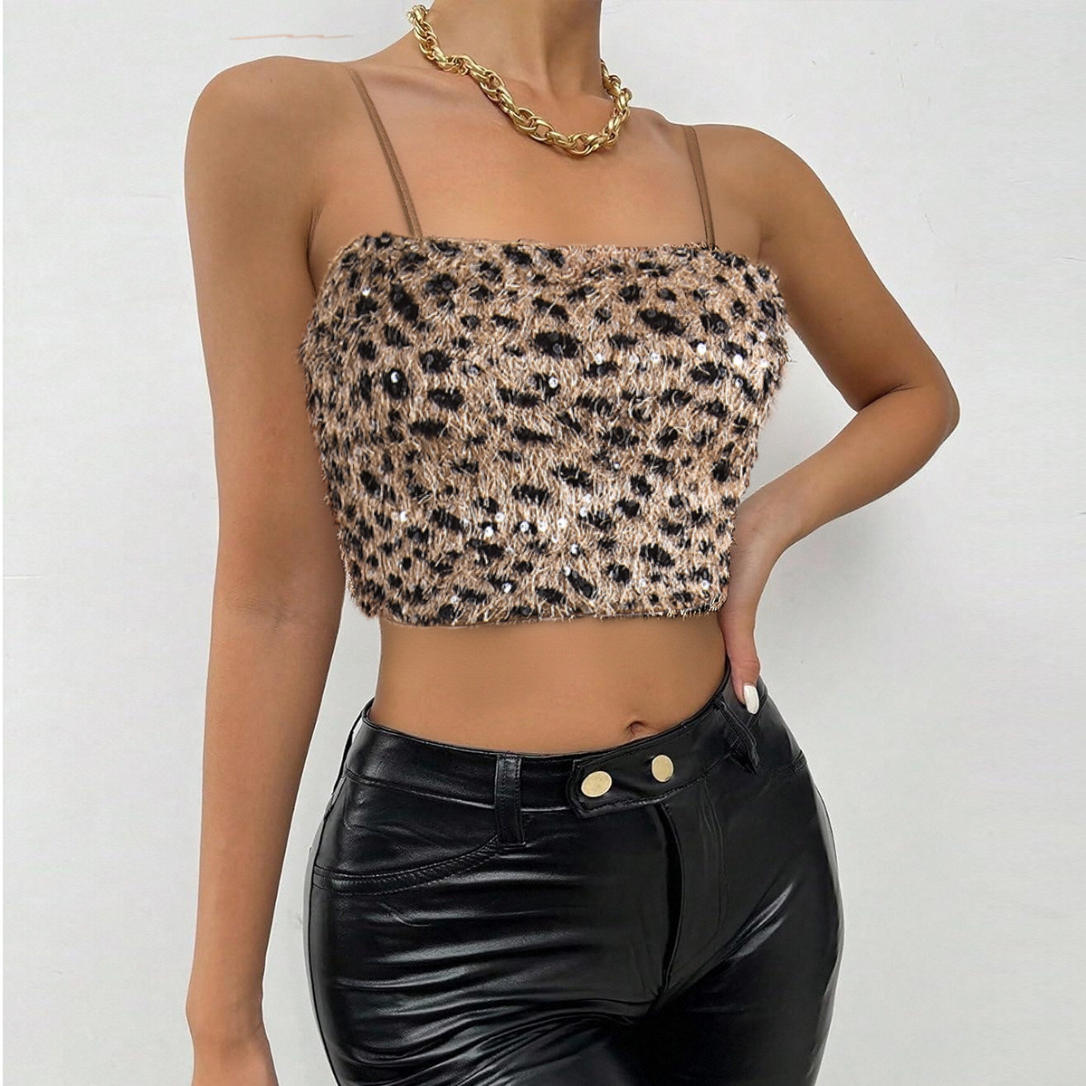 European And American-style Leopard-print Camisole, Womens Sleeveless Top
