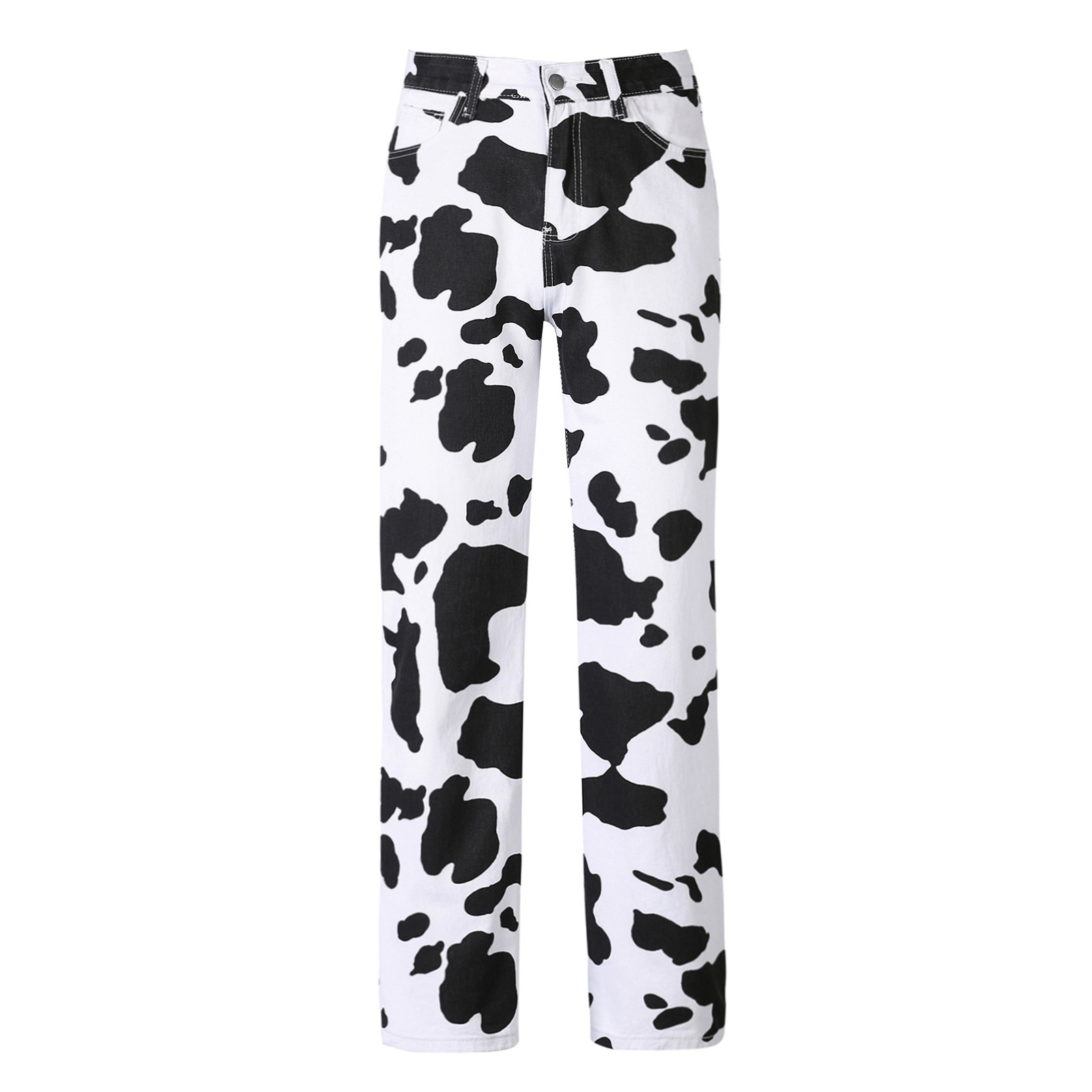 Title 5, Cow Black and White Printed Jeans Womens Trous...