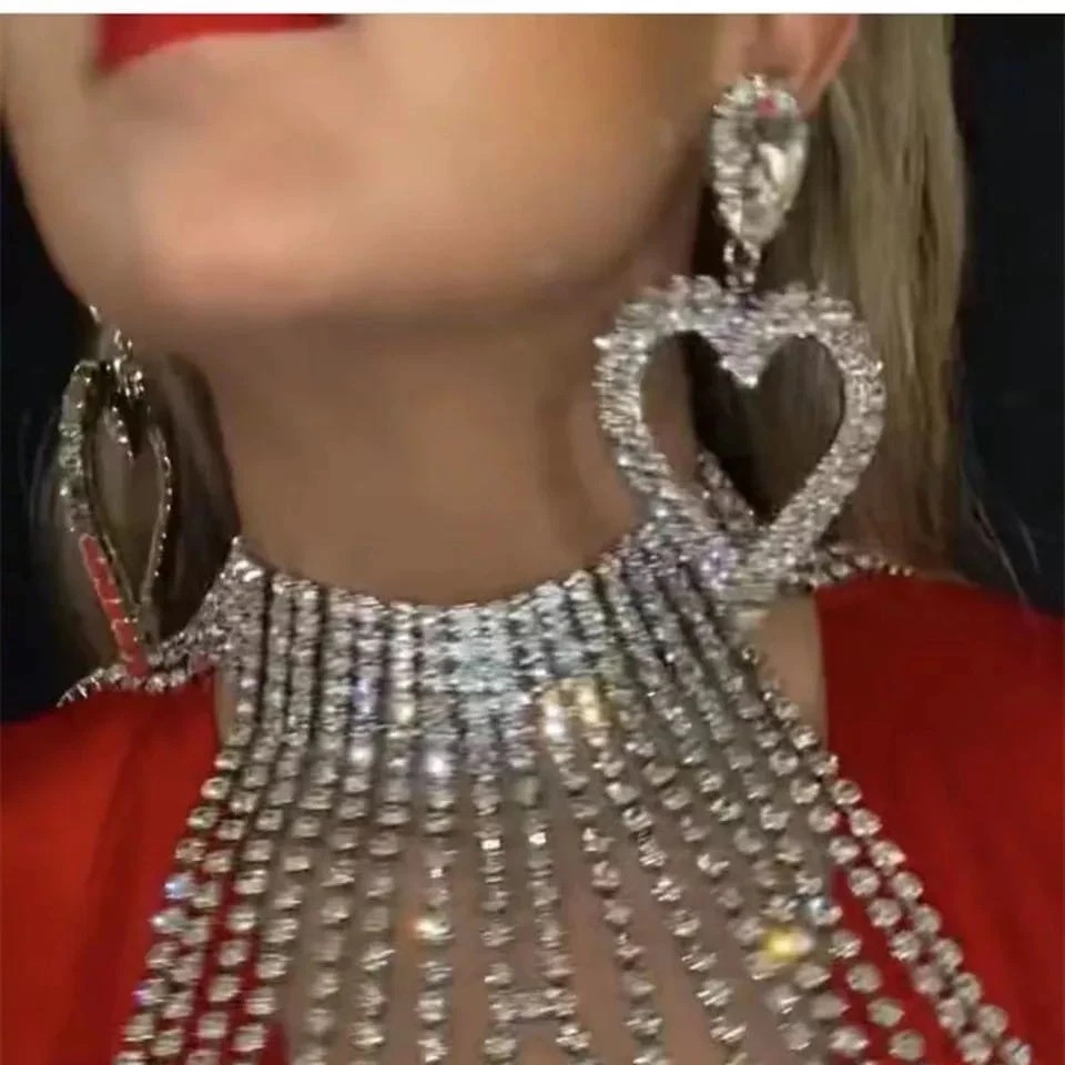 Love Heart-shaped Diamond Temperament Large Earrings Fashion Sweet