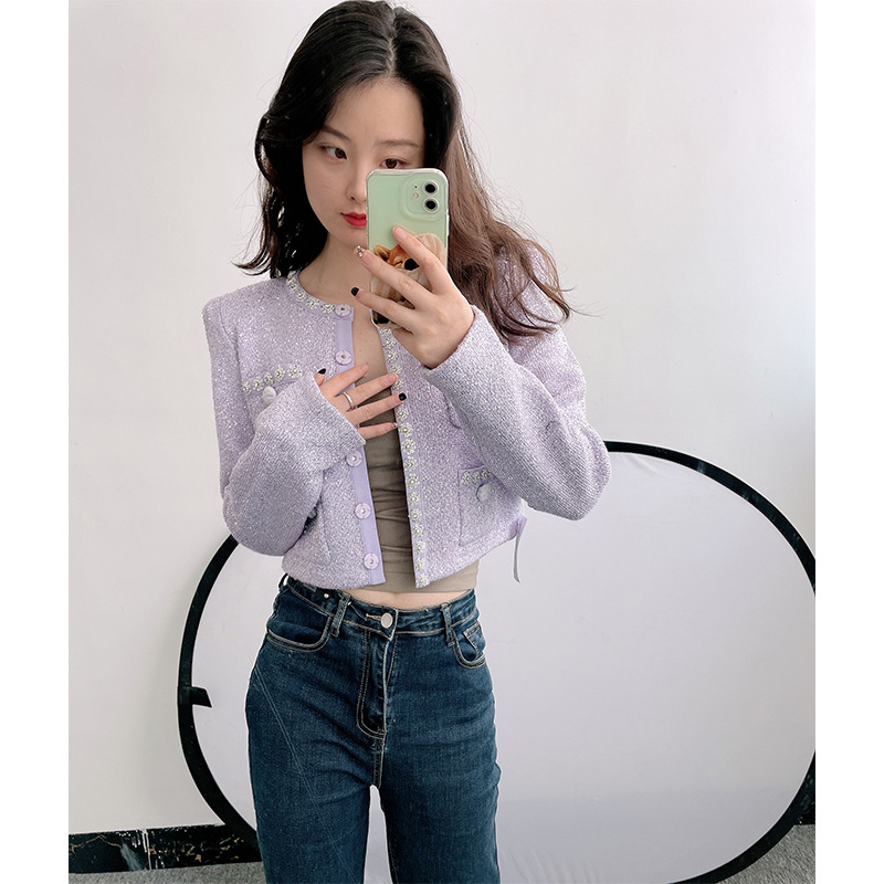 Pearl Trim Short Knitted Cardigan Jacket