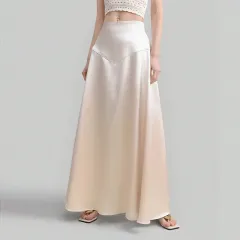 Women's Elegant Satin Loose Straight Skirt - Apricot - View 1