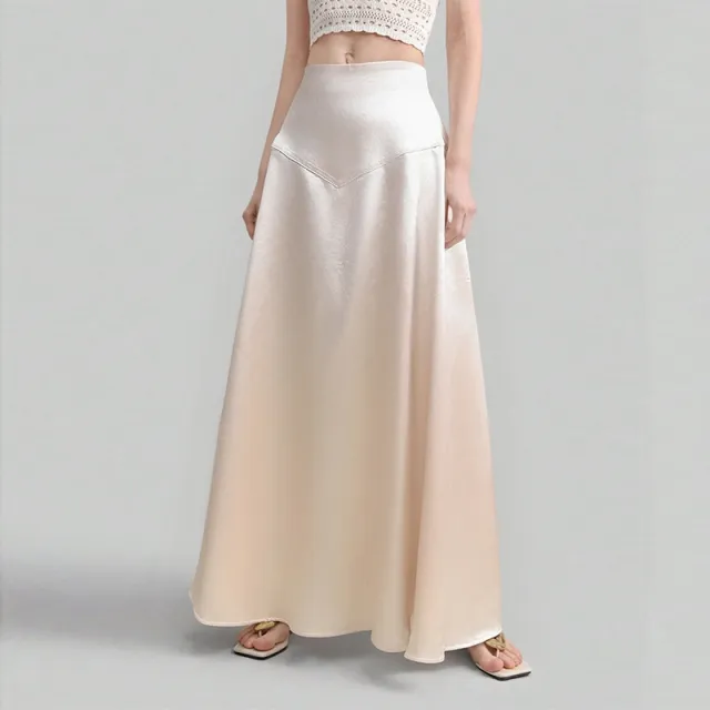 Women's Elegant Satin Loose Straight Skirt Apricot - Shop at LoveMi