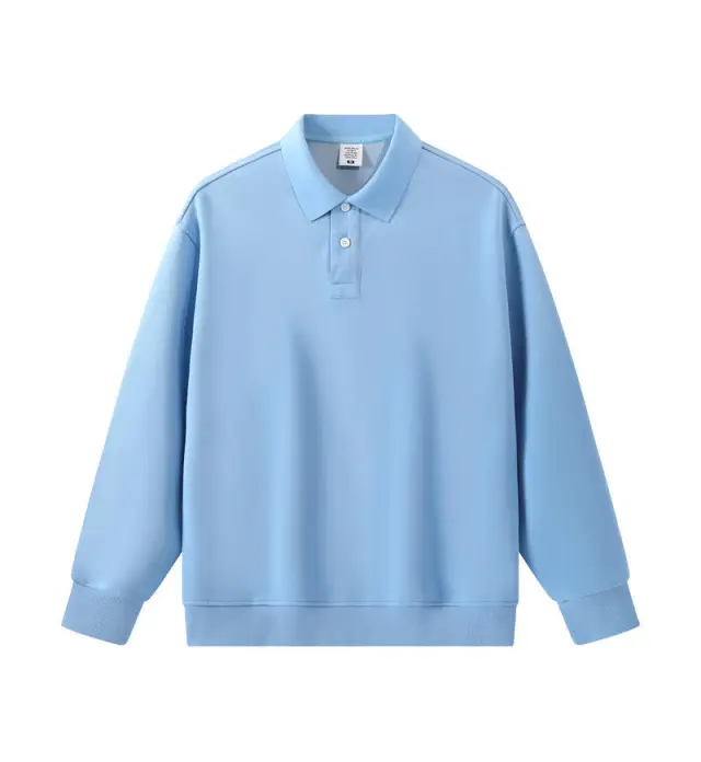 Loose Solid Color Couple Lapel Long Sleeve Mlb Sky Blue - Shop at LoveMi