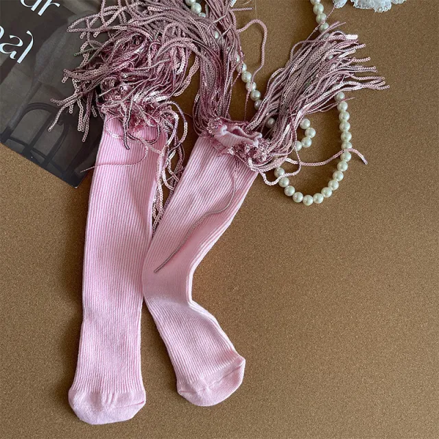 Girls Sequins Tassel Calf Socks Pink - Shop at LoveMi
