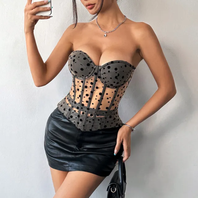 Women's Polka Dot Pink Soft And Seductive Waist Shaping Tube Top Khaki - Shop at LoveMi