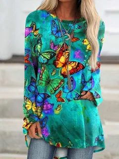 Pullover Long Sleeve Abstract 3D Printed Loose Round Neck Women's T-shirt - Bl22091L8 - View 1