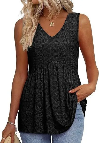 Women's Elegant Sleeveless V neck Elegant Ruffle Top Black - Shop at LoveMi