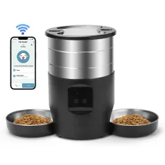 Automatic Pet Feeder Timed Quantitative 304 Stainless Steel Double Bowl Dispenser - Wifi - View 1