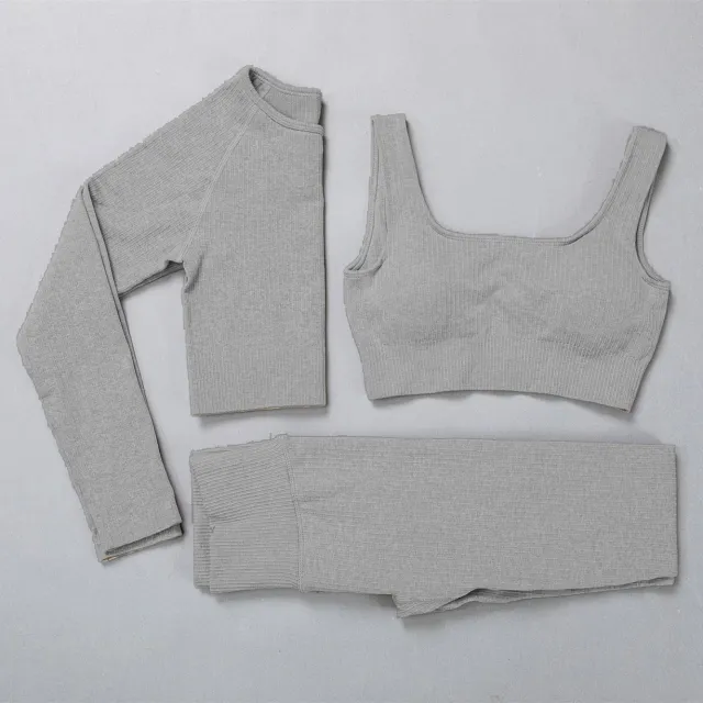 Yoga Clothes Suit Sportswear Jacquard High Elastic Casual Light Gray - Shop at LoveMi
