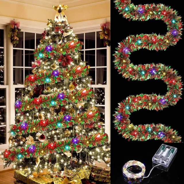 Christmas Ribbon Lights String Silk Party Decoration Warm Color - Shop at LoveMi