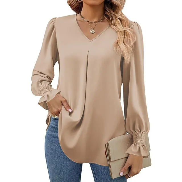 New Satin Shirt With Flared Long Sleeves Khaki - Shop at LoveMi