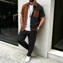 Mens Casual Short-sleeve Pocket Shirt And Trousers Set view 7