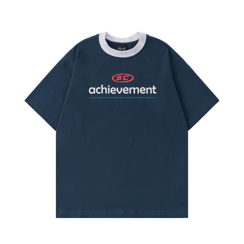 National Fashion Street University Style Color Matching Letters Printed Round Neck Short Sleeve T-shirt Men And Women