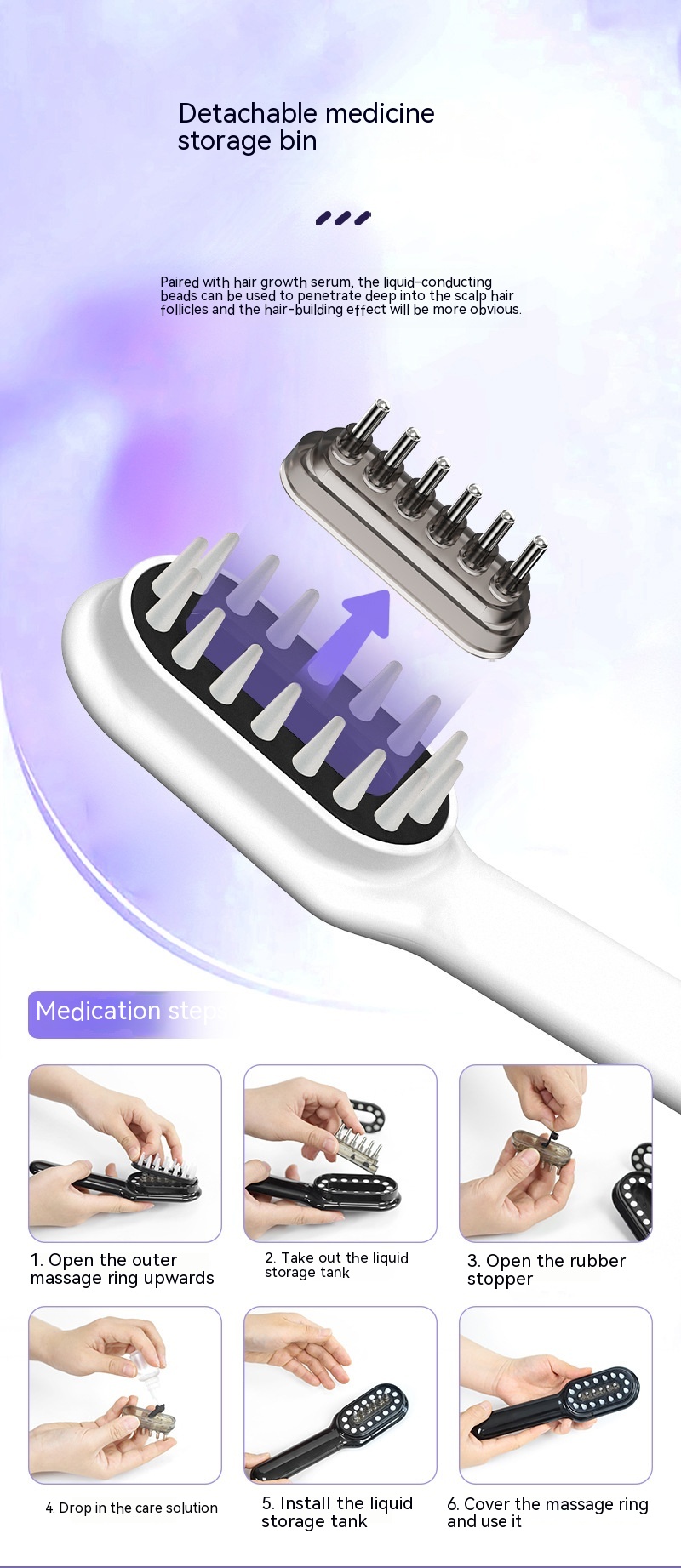 Scalp Medicine Feeder Care Massage Blue Light Red Light Hair Growth Tonic Import Comb — foto 4