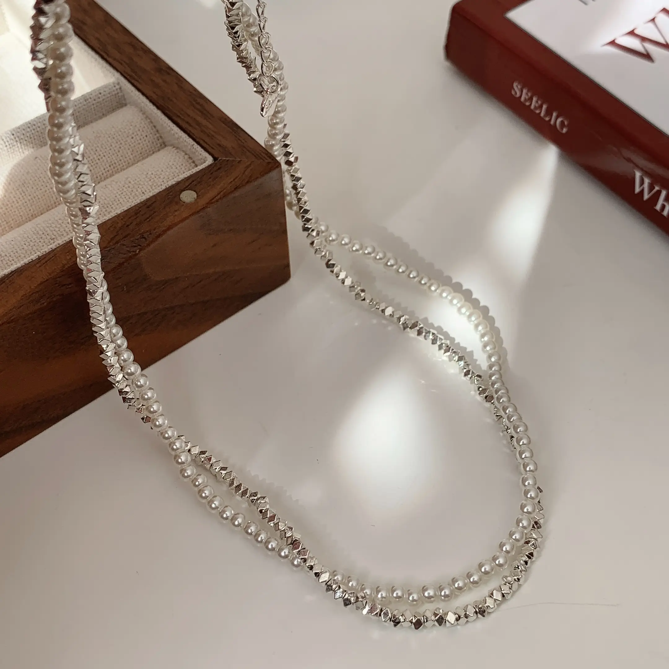 New Winding Double Layer Twin Small Pieces Of Silver Pearl Necklace For Women