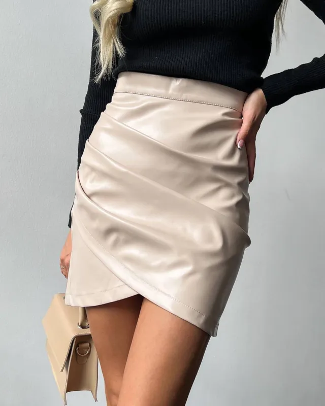 Autumn And Winter Temperament Commuting Slim fit High waisted Short Skirt Beige - Shop at LoveMi