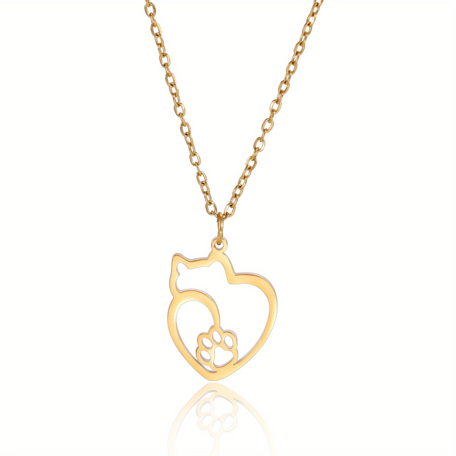 Stainless Steel Pet Silhouette Pendant Cat Small Dog Paw Prints Necklace