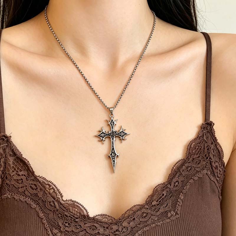 Fashionable And Personalized Thorn-Engraved Cross Necklace