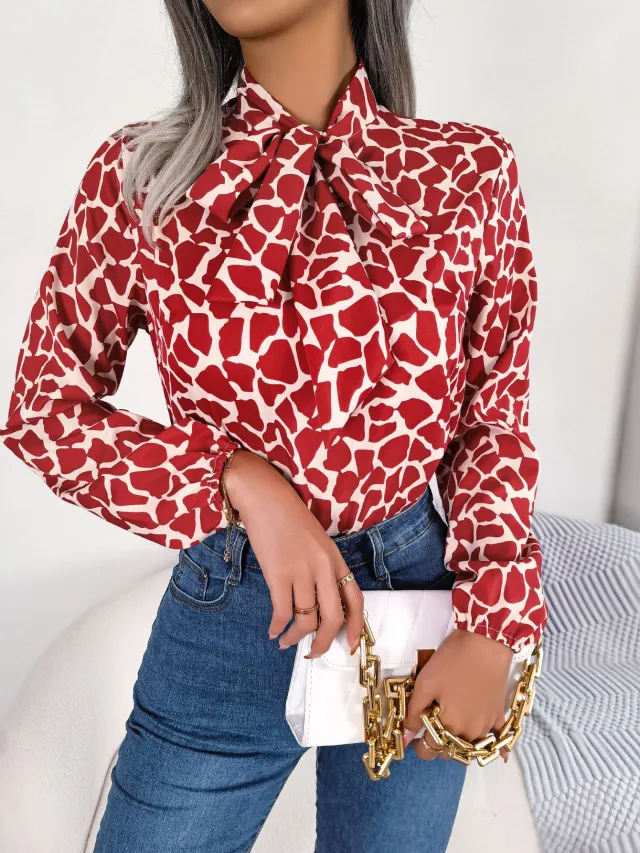 Women's Lantern Sleeve Chiffon Shirt Top Red - Shop at LoveMi