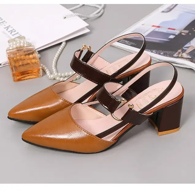 Women's Sandals Summer New Chunky Pointed Toe Hollow High Heel
