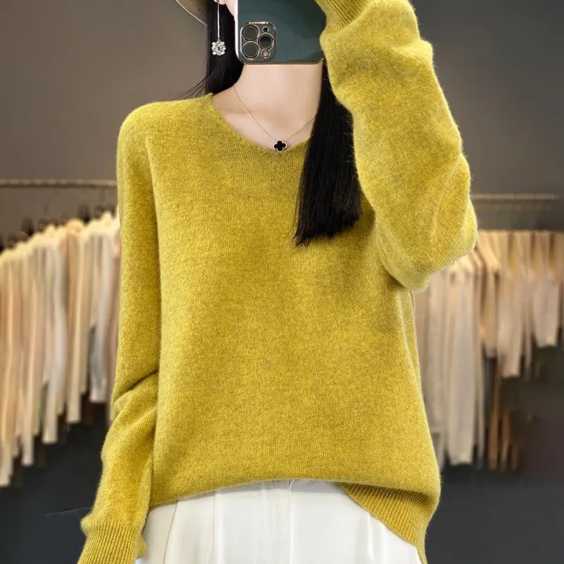 V-neck Knitted Pullover Base Sweater Top