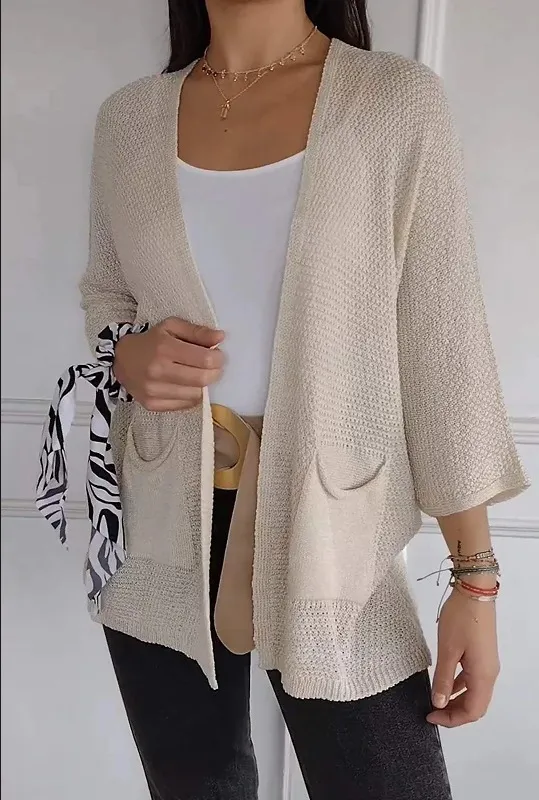 Women's Waffle Nine quarter Sleeve Urban Casual Cardigan Coat Apricot - Shop at LoveMi