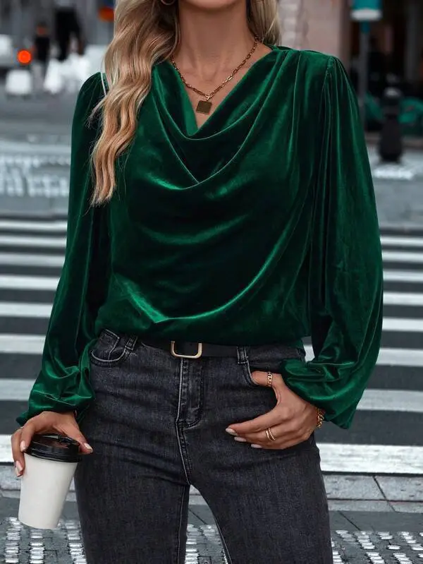 Women's Pile Collar Long Sleeve Top Green - Shop at LoveMi