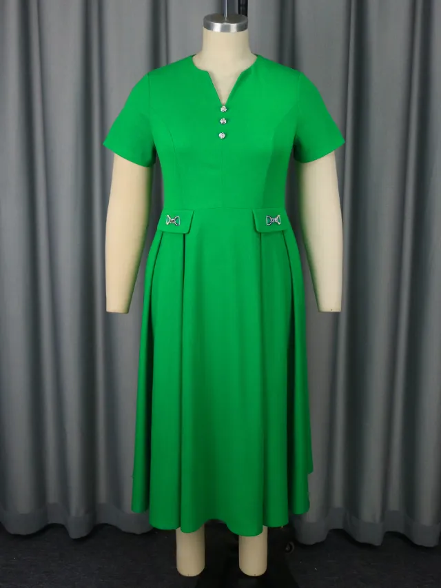 Short Sleeve A Swing Simple Party Banquet Dress Green - Shop at LoveMi