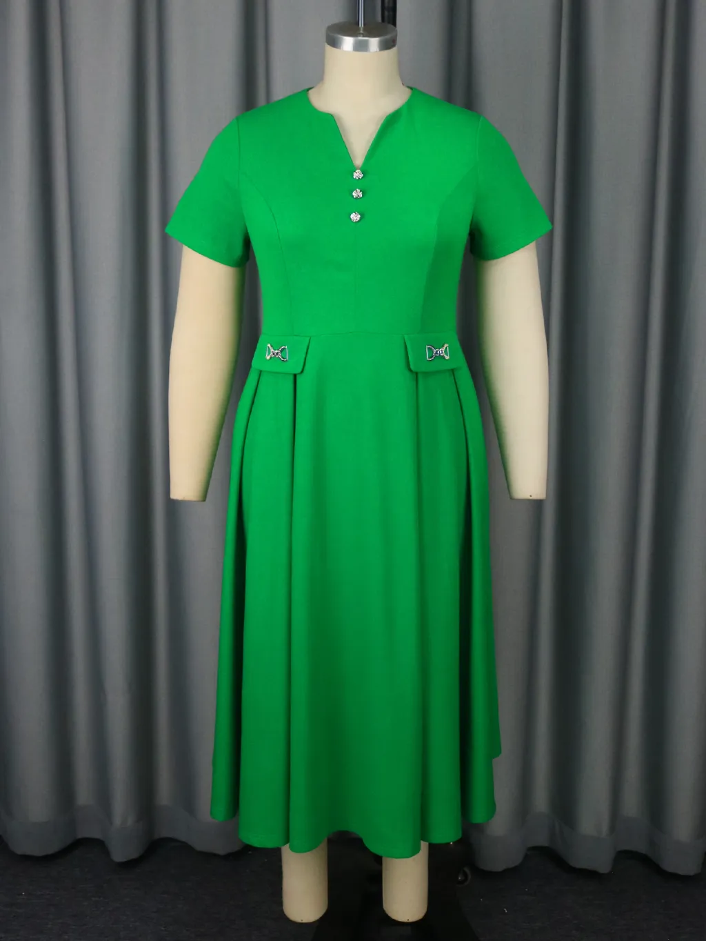 Short Sleeve A Swing Simple Party Banquet Dress - Green