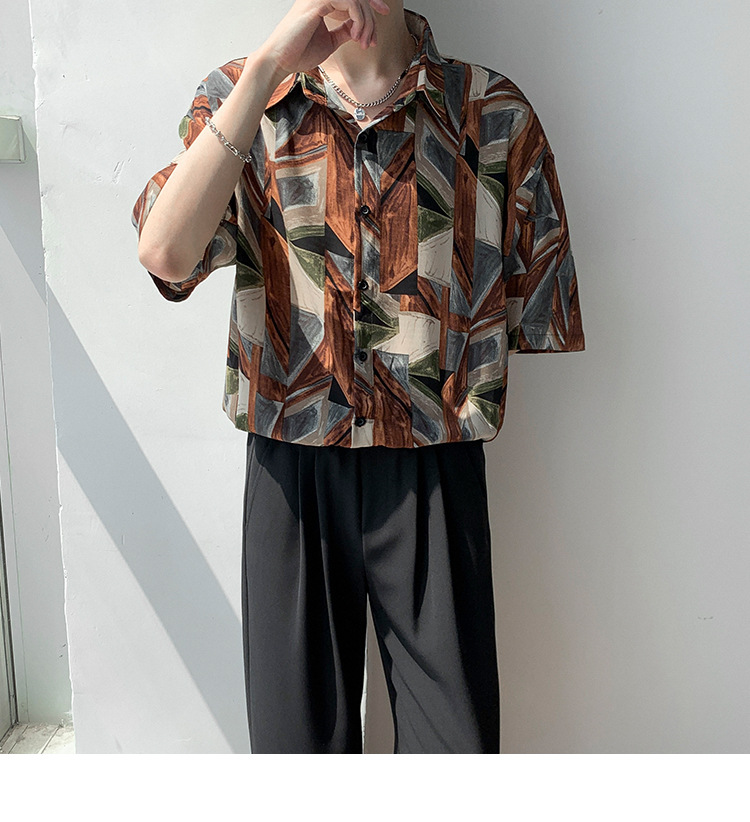 Title 6, Mens Retro Chiffon Geometric Floral Short Slee...