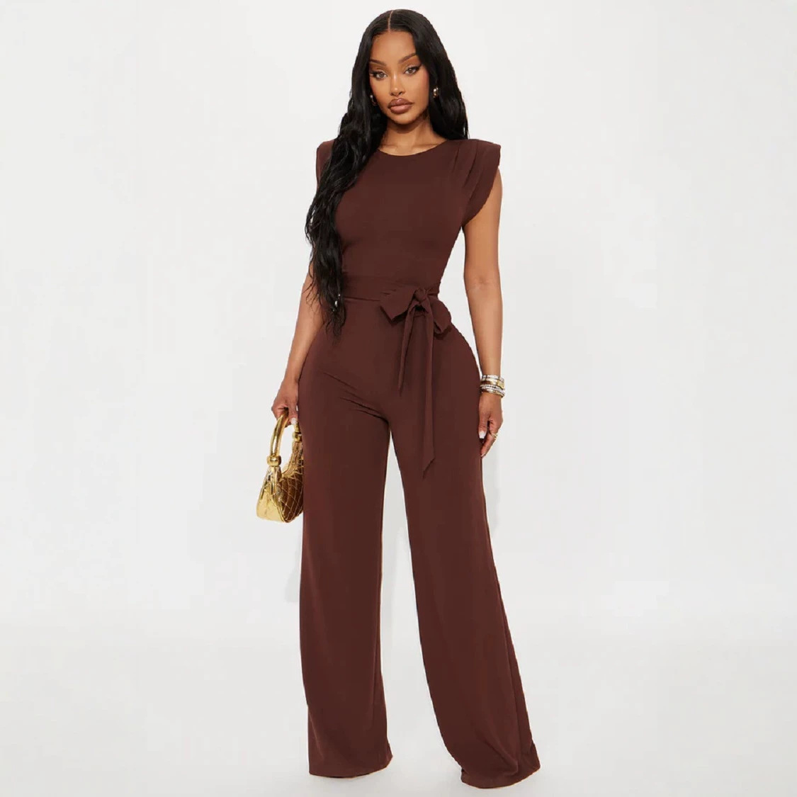 Summer Lace-up Waist-cinching Slimming Wide-leg Jumpsuit