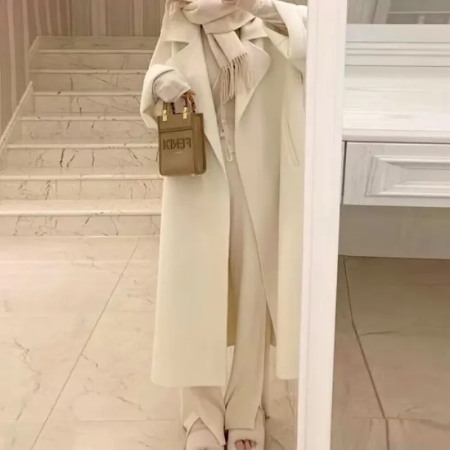 Mid length Fall Winter Fashion Socialite Below the knee Coat Beige - Shop at LoveMi