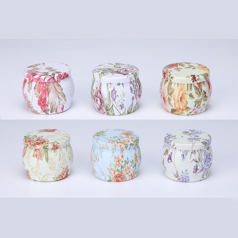 6 Pcs Bohemian Floral Tin Candle Set