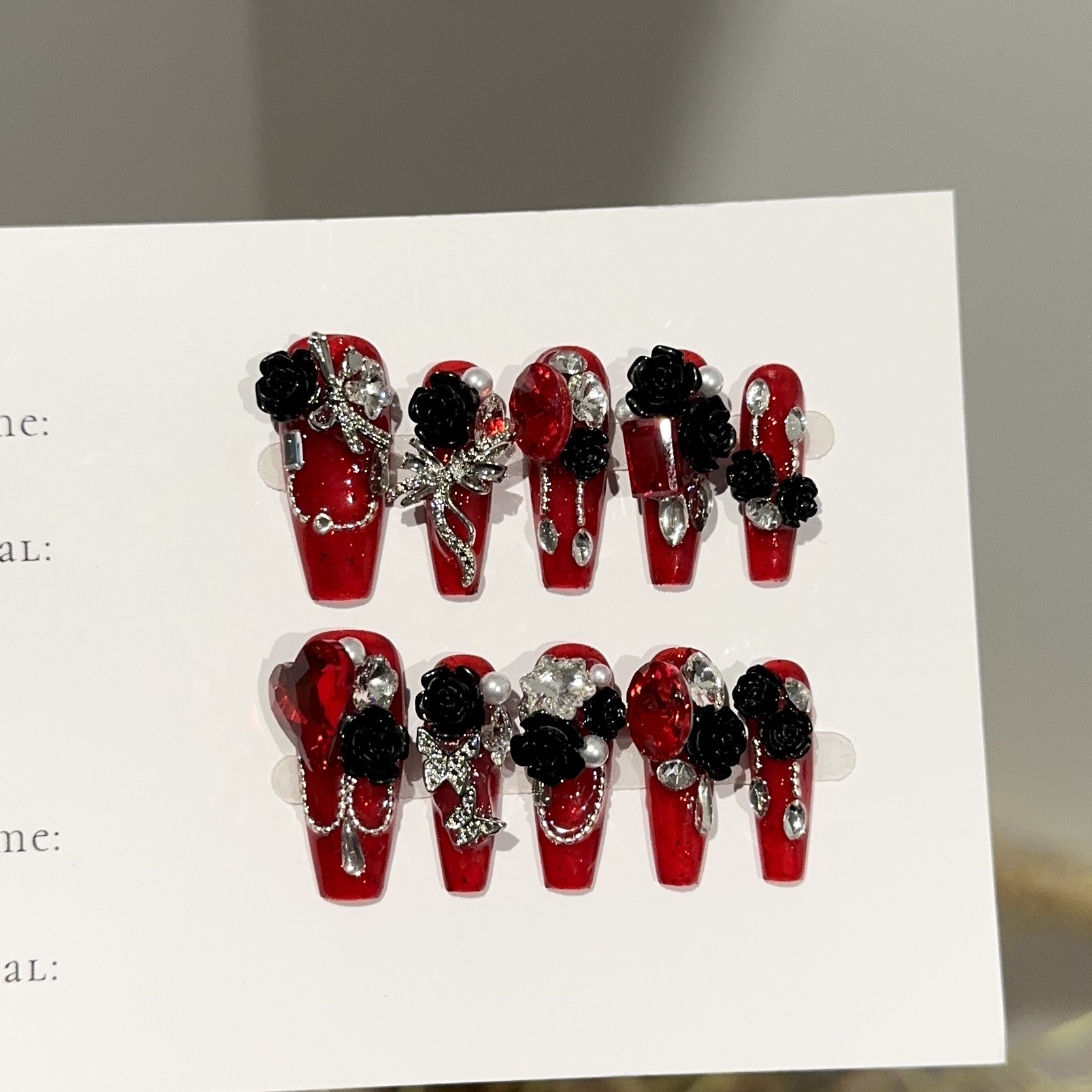 Handmade Wine-red Long Nail Tips For Wearable Nails