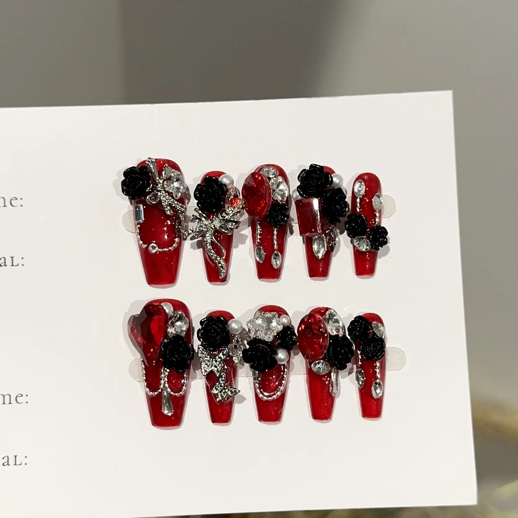 Handmade Wine-red Long Nail Tips