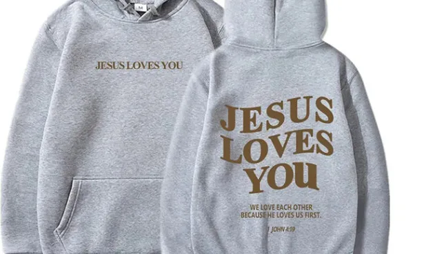 Brushed Hoody Back Letter Printed Kangaroo Pocket Drawstring Printed Hooded Sweater Gray - Shop at LoveMi