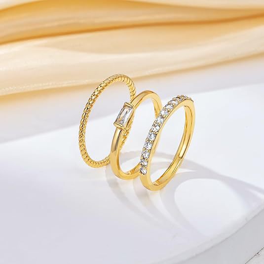 Fashion Simple Square Zircon With Diamond Women's Stackable Three-piece Ring Set