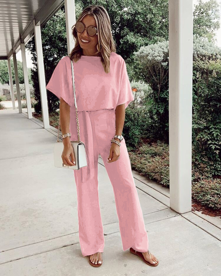 Women's Loose Casual Lace Up Jumpsuit Short Sleeve - Image 11