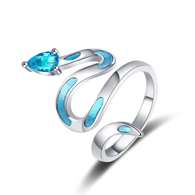 Zircon Light Blue Epoxy Winding Snake Ring White Gold Color - Shop at LoveMi