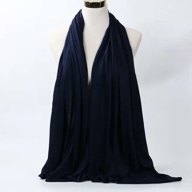 Women's Monochrome Mercerized Cotton Jersey Scarf Navy Blue - Shop at LoveMi