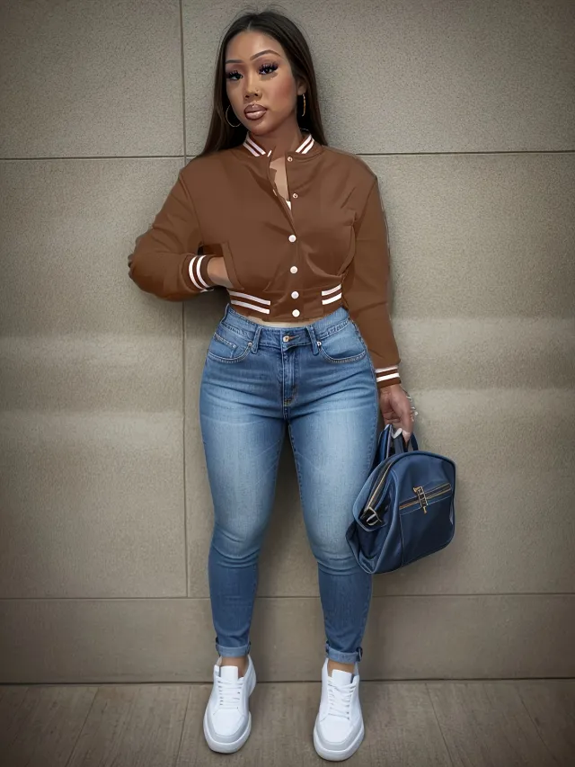 Women's Single breasted Baseball Uniform Sports Coat Jacket Top Brown - Shop at LoveMi