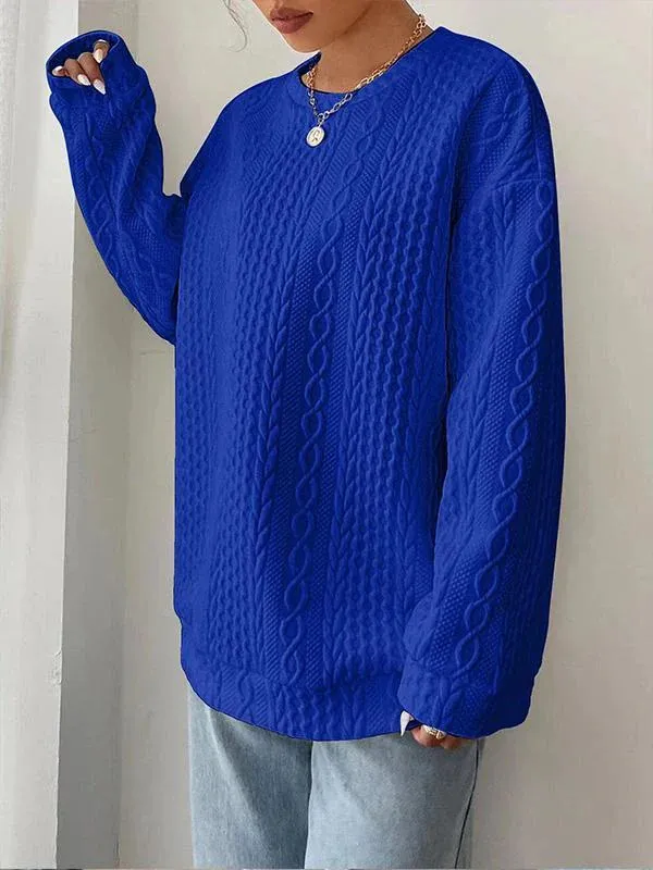 Women's Casual And Comfortable Jacquard Round Neck Sweater Blue - Shop at LoveMi