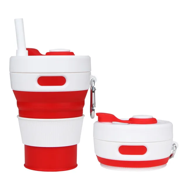 Silicone Folding Cups Portable Compression Cup With Straw Rising Sun Red - Shop at LoveMi