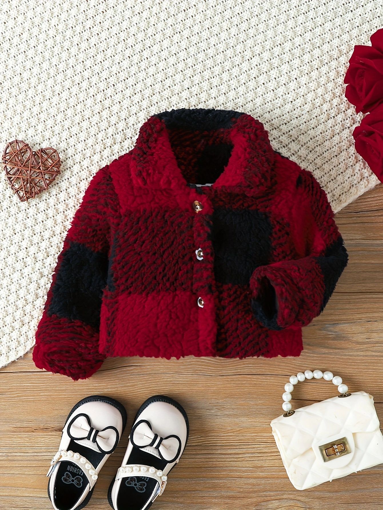 Children Girls' Autumn And Winter Lapel Plaid Single-breasted Long Sleeve Fashionable Korean Style Fashionable Velvet Coat — foto 3