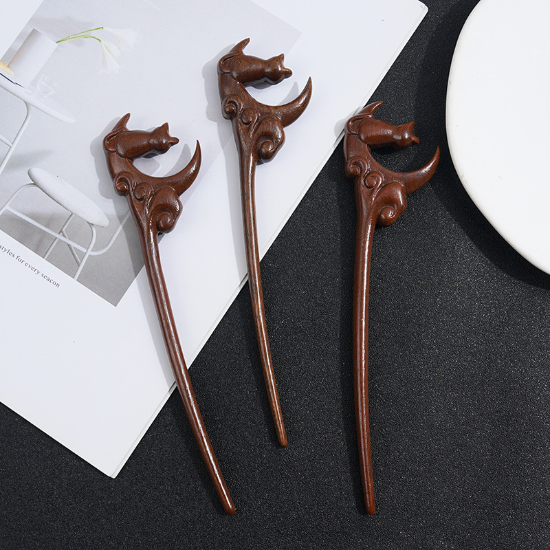 Wooden Women's Chinese Style Headdress Animal Hairpin 8