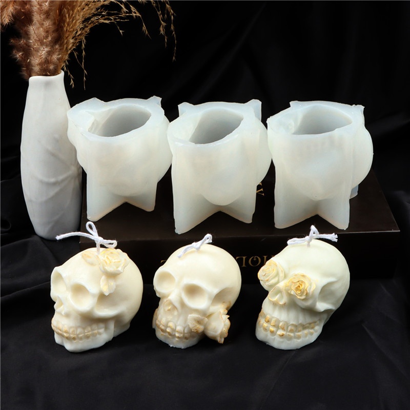 Halloween silicone skull candle mould (mouth bite rose