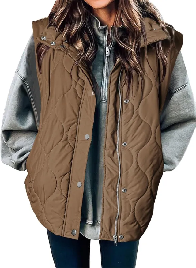 Zipper Thermal Vest Cotton padded Coat Camel - Shop at LoveMi