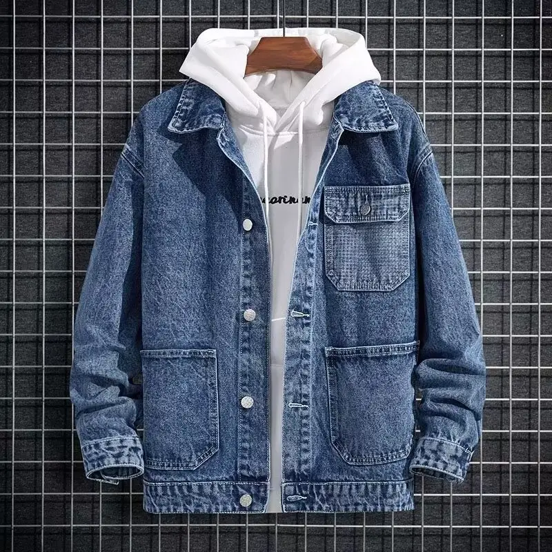 Spring Mens Workwear Hooded Denim Jacket Coats